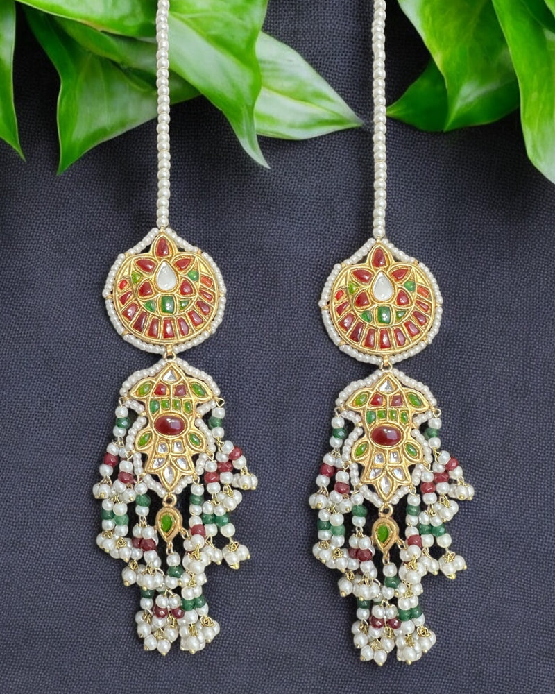 DER733 Maya  kundan dangler earrings with ruby emerald combination( READY TO SHIP )