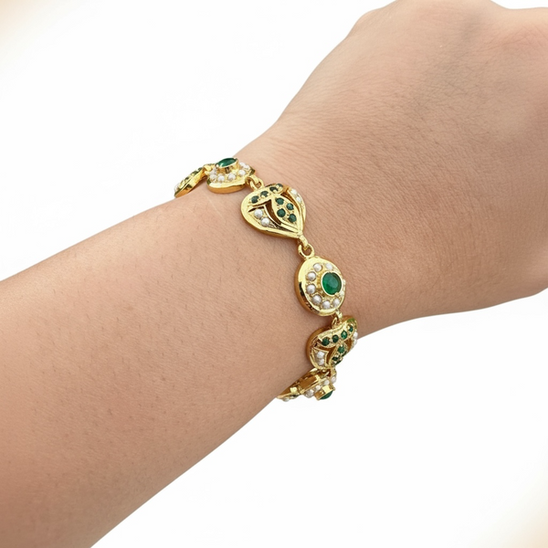 Emerald & Freshwater Pearl Gold-Plated Silver Bracelet ( READY TO SHIP )