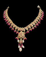 Delicate Ruby emerlad necklace set in-gold plated silver ( READY TO SHIP )