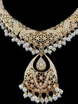 Fresh water pearl Jadau Necklace Set in Gold Plated Silver ( READY TO SHIP )