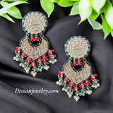 DER639  Sapphire ruby emerlad thapa kundan earrings ( READY TO SHIP )