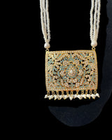 Gold-Plated Turquoise & Freshwater Pearl Pendant Earrings Set (READY TO SHIP)