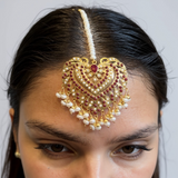 Gold Plated Silver Ruby Tika with Freshwater Pearls ( READY TO SHIP )