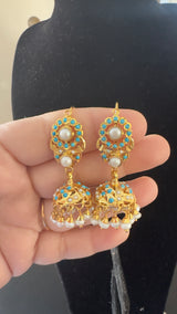 Turquoise Pearl Jhumkas in 92.5 Silver (Gold-Plated) ( READY TO SHIP )
