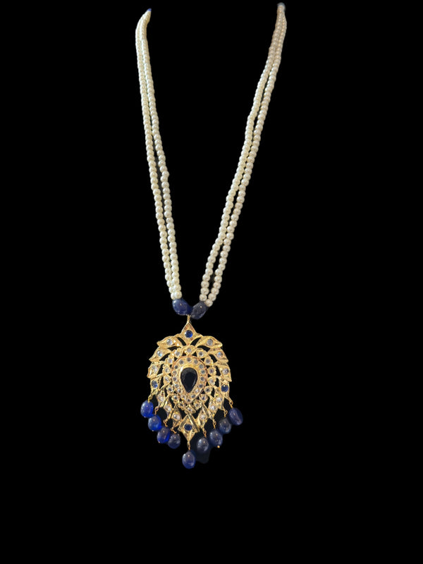 PS507 Alvira pendant set in sapphire blue with pearls  (READY TO SHIP)