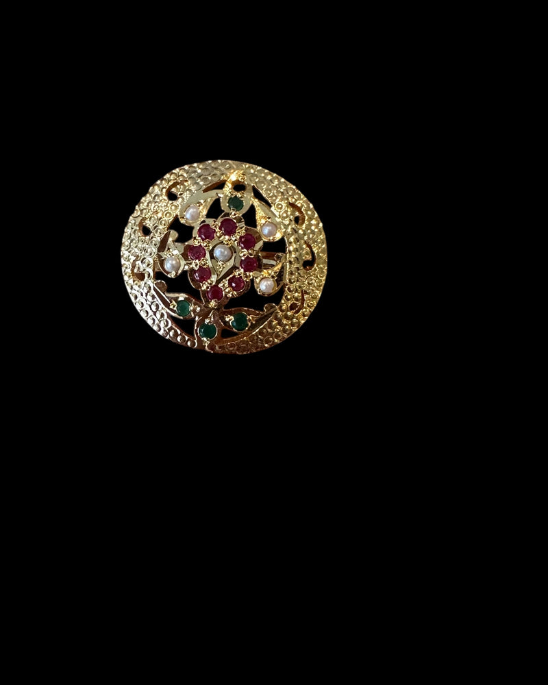 Ruby Emerald Freshwater Pearl Adjustable Ring – Gold-Plated 92.5 Silver ( READY TO SHIP )
