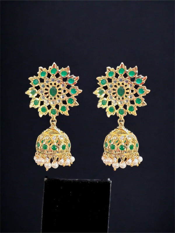 DER522 Hyderabadi gold plated Jhumka - Green  ( SHIPS IN 4 WEEKS  )