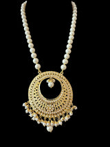 PS523 Jadau pendant and earrings tika set in pearls (READY TO SHIP )