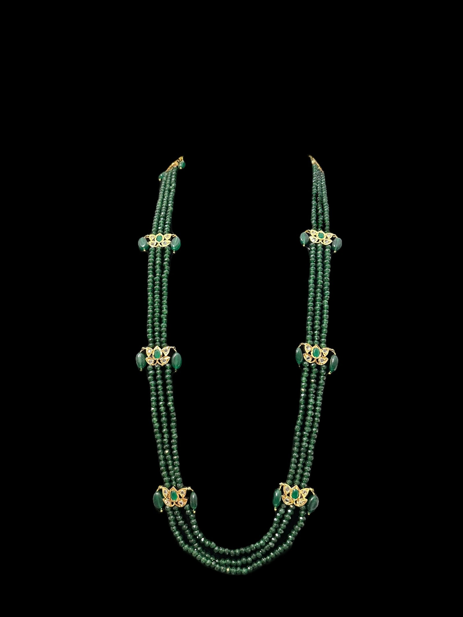 Binnis Handcrafted Beaded Lotus Necklace Set – Green & Gold, German Silver, Matching Earrings - View #11