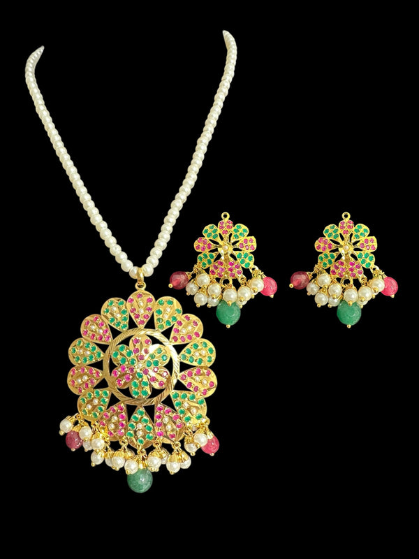 PS498 Kavya pendant set in red green ( READY TO SHIP )