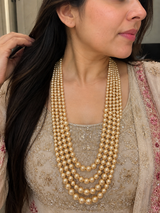 SAT122 Five-Layer Golden Swarovski Pearl Long Mala – Groom Wedding Jewelry ( READY TO SHIP )