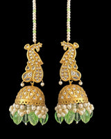 C577 Gold Plated Kundan Choker with Light Green Beads & Earrings ( READY TO SHIP )