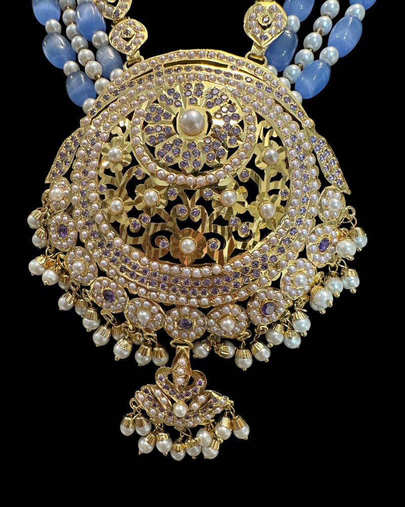 DLN135 Gold-Plated Jadau Rani Haar with Earrings – Medium Length - Purple ( READY TO SHIP )