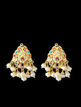 Gold plated jadau silver pendant set in navratan   ( READY TO SHIP )