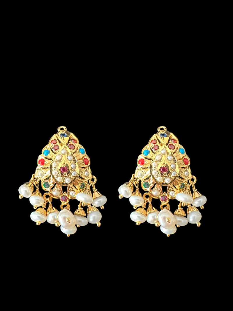 Gold plated jadau silver pendant set in navratan   ( READY TO SHIP )