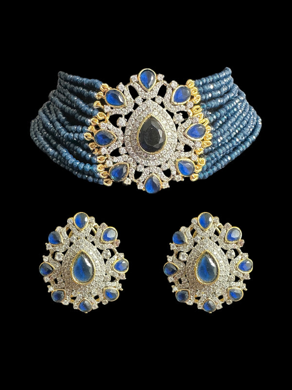 C523 Erin zircon choker in blue / sapphire ( READY TO SHIP )