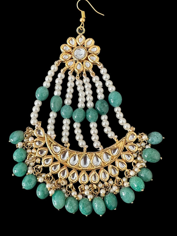 DJHR137 Avika kundan jhoomar - Green beads ( READY TO SHIP )