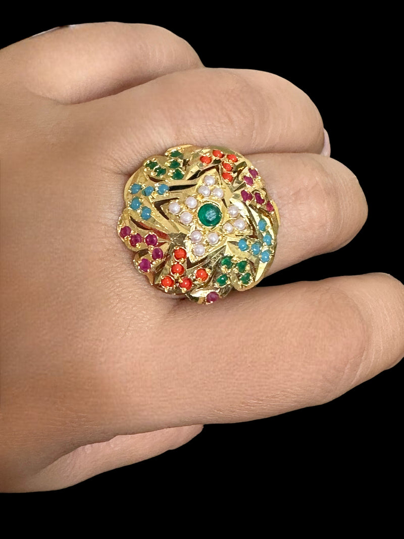 Jadau ring - Navratan   ( READY TO SHIP )