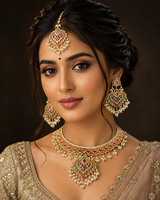 BR600 Ekta Gold-Plated Bridal Set with Earrings, Tika & Jhoomar –Navratan  ( READY TO SHIP ) (Copy)
