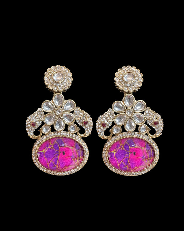 Quartz earrings - hot pink     ( READY TO SHIP )
