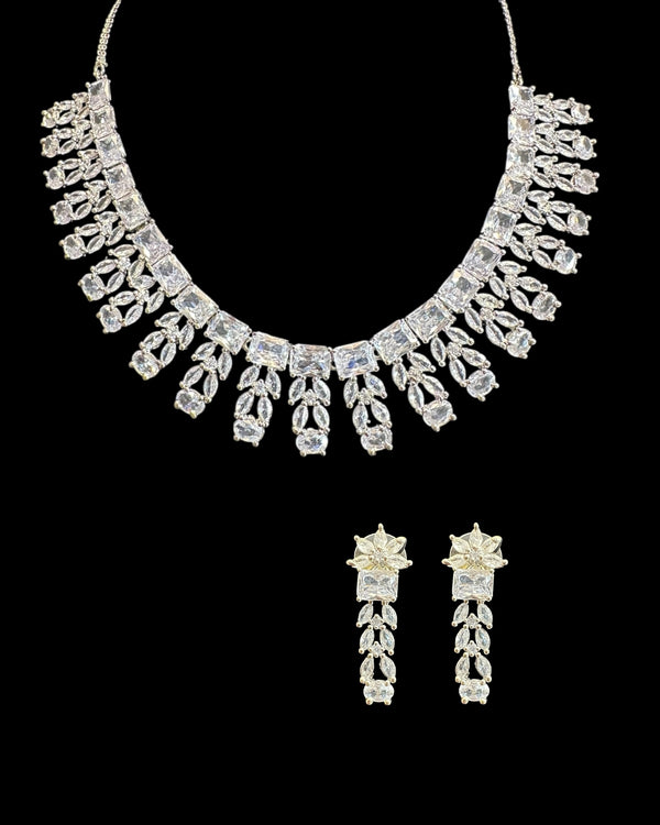 Silver plated  necklace set - clear  ( READY TO SHIP )