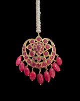 DJTK500 Traditional Hyderabadi Ruby Tika with Freshwater Pearls – Gold Plated ( READY TO SHIP )