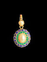 Gold plated jadau silver pendant set in emerald sapphire  ( READY TO SHIP )