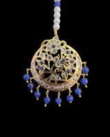 Sarah gold plated tika in blue / sapphire blue with pearls  ( READY TO SHIP )