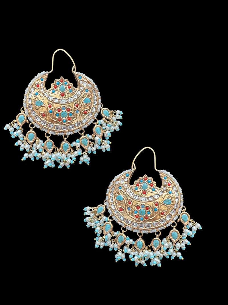 DER641  Turquoise coral chandbali earrings ( READY TO SHIP )