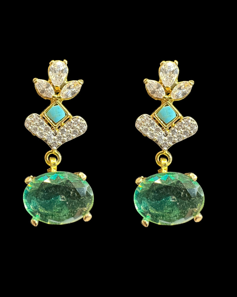 DNS212 Turquoise & CZ Necklace Set with Earrings – Gold Plated ( READY TO SHIP )