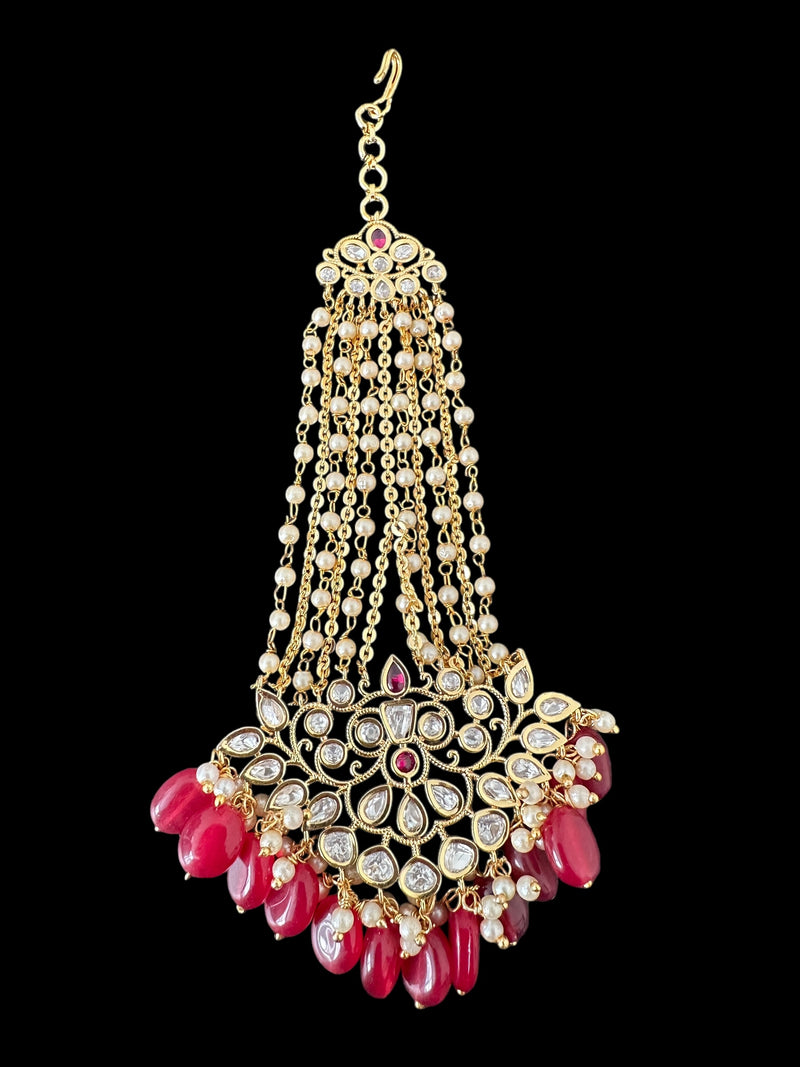 DJHR147 Gold plated high quality Polki jhoomar - Ruby  ( READY TO SHIP )