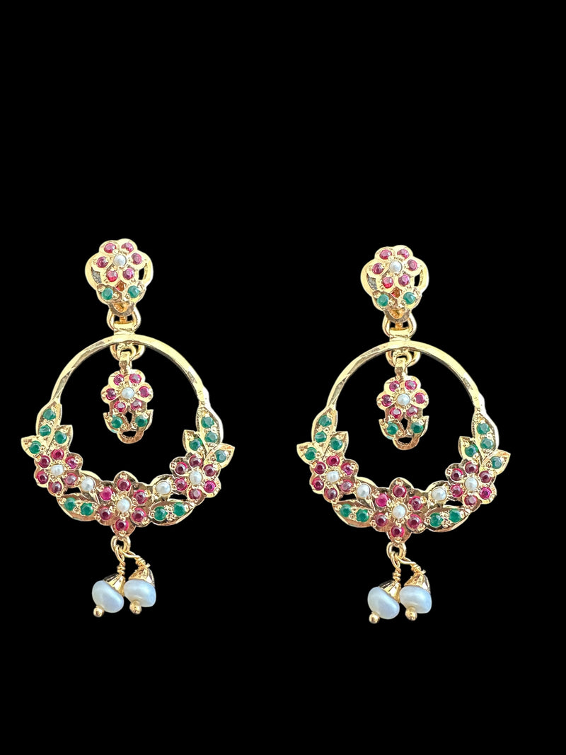 92.5 silver gold plated Chandbali earrings in ruby emerald  ( READY TO SHIP )