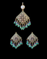 Emerald & Sapphire Gold-Plated 92.5 Silver Pendant Set with Freshwater Pearls ( READY TO SHIP )