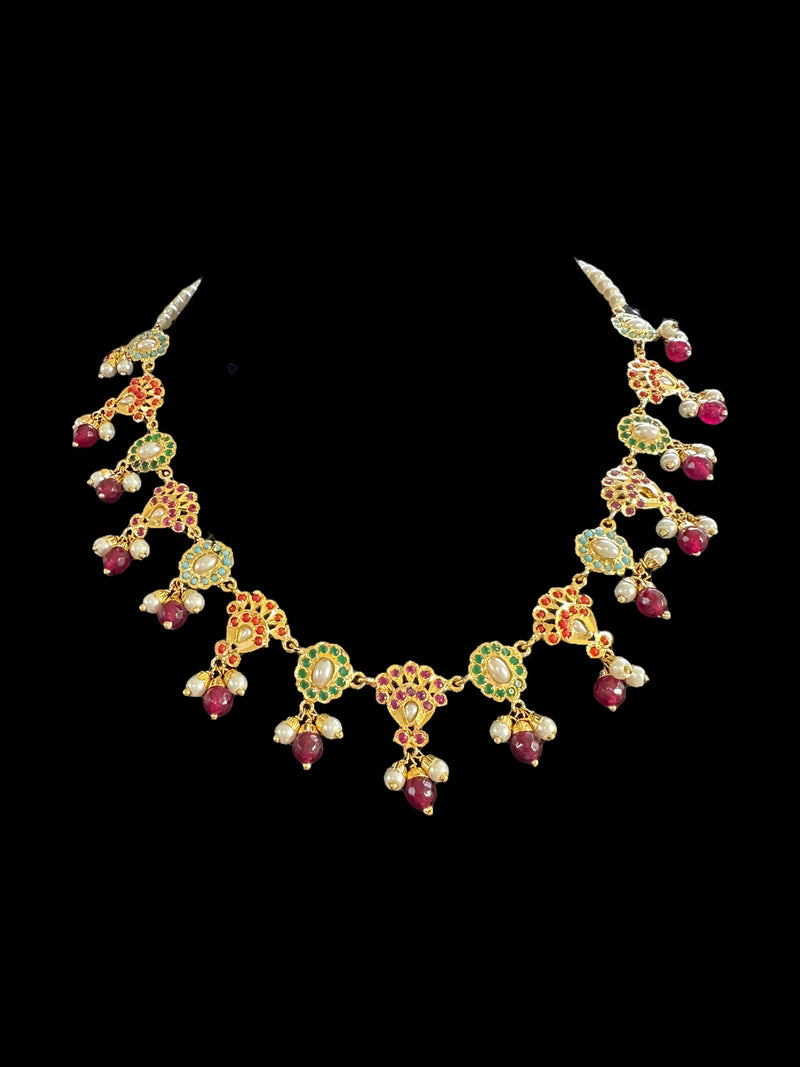 DNS49 Navratan Jadau necklace set ( READY TO SHIP )