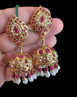 Ruby & Freshwater Pearl Jadau Jhumka – Gold-Plated 92.5 Silver ( READY TO SHIP )