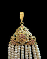 Jadau Jhoomar in Ruby, Emerald & Pearls – Gold Plated 92.5 Silver | Traditional Hyderabadi ( READY TO SHIP )