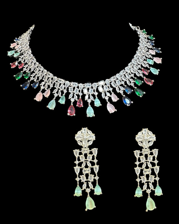Silver plated  necklace set - Multicolor  ( READY TO SHIP )