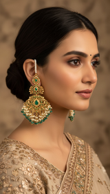Zeba jadau earrings in emerald pearl ( READY TO SHIP )