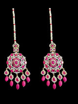 DLN137 MANDIRA Long CZ Pearl Mala with Ruby Beads | Necklace & Earrings Set ( READY TO SHIP )