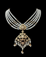 SN22 Gold-Plated 92.5 silver Pearl Necklace with Edwardian Style Earrings