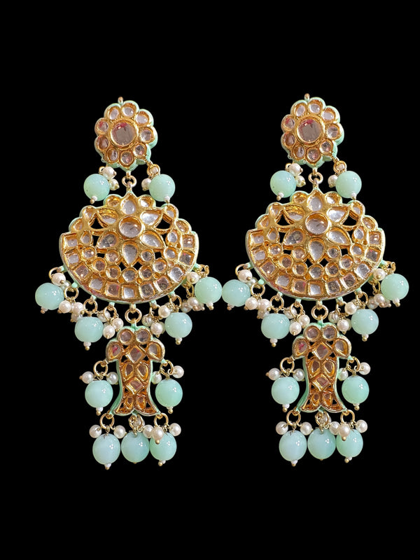 Farwah large  Kundan earrings  - Mint   ( READY TO SHIP )