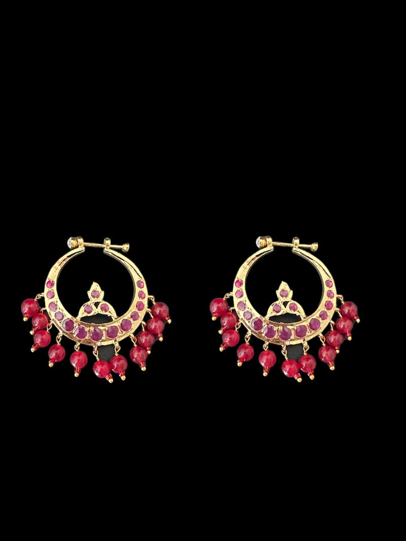 DER134 Hosna  gold  plated chandbali - red   (READY TO SHIP)