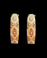 Gold-Plated Silver jadau Bangles in Ruby & Freshwater Pearls ( READY TO SHIP ) SIZE 2.4,2.6