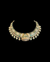 C605 Gold-Plated Meenakari Hasli Necklace Set with Polki Jhumka Earrings ( READY TO SHIP )