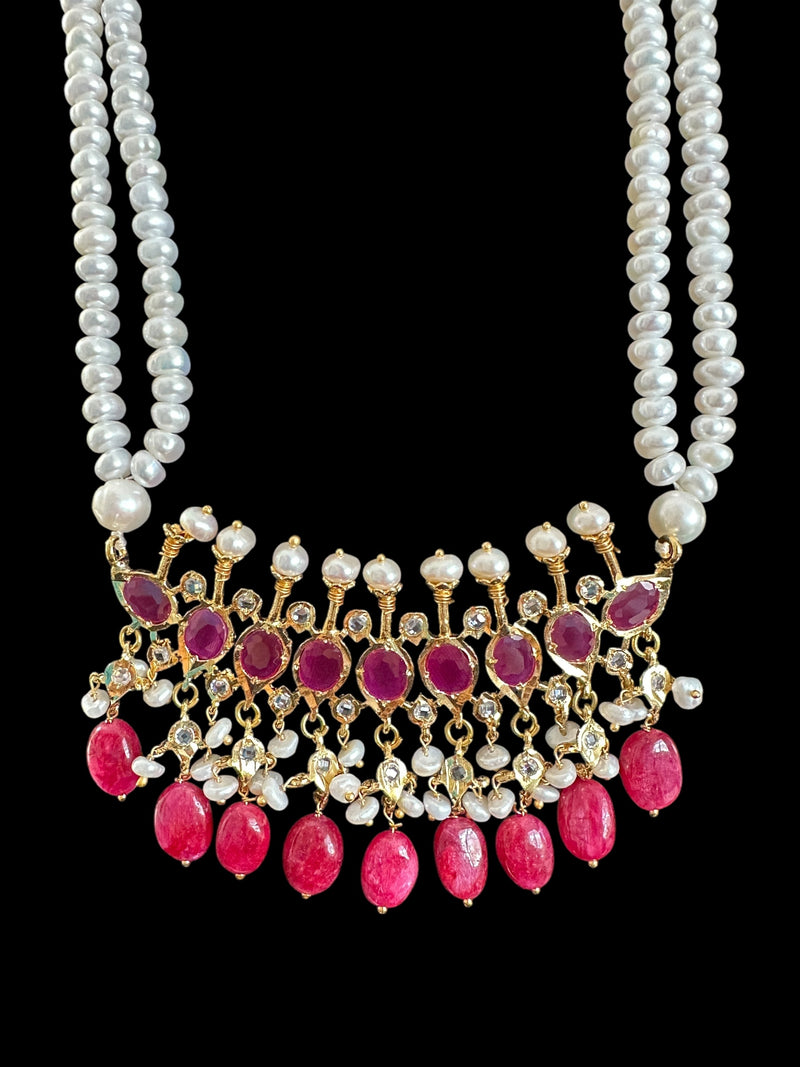 PS508 Tirmani in Rubies with Freshwater Pearls and Chandbali Earrings – Gold-Plated Lightweight Jewelry( READY TO SHIP )