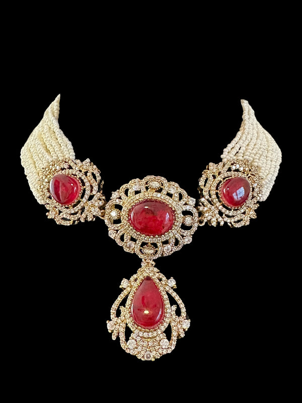 C531 Victorian choker set in ruby  ( READY TO SHIP )