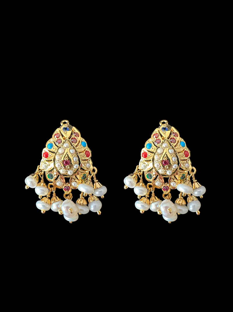 Gold plated jadau silver pendant set in navratan   ( READY TO SHIP )