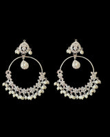 Oversized Jadau Chandbali Earrings in Silver Finish with Pearls ( READY TO SHIP )