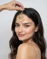 Ruby & Emerald Gold-Plated Silver Tika with Freshwater Pearls – Handcrafted Heritage Jewelry ( READY TO SHIP )