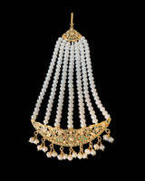Gold-Plated 92.5 Silver Emerald & Freshwater Pearl Hyderabadi Jhoomar (Passa) ( READY TO SHIP )